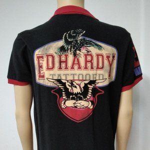Ed hardy black tiger polo shirt men size XL Cotton Pique 010